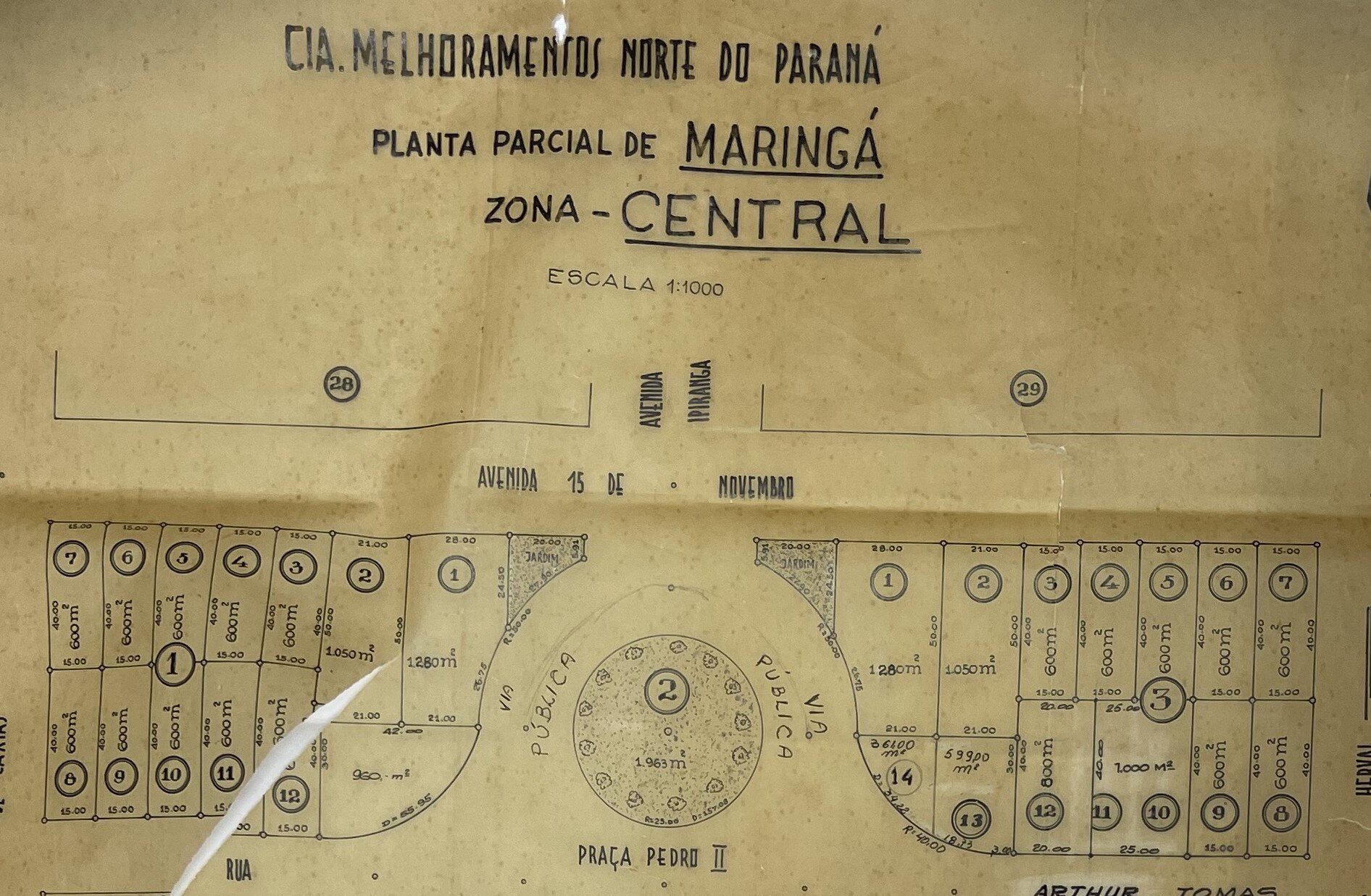 Planta parcial da zona central de Maringá - 1952